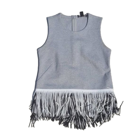J. Crew Gray tank bottom white black fringe - Picture 1 of 15